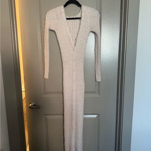 Fashion Nova Cream Long Sleeve Knit Dress